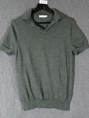 Suitsupply Merino Wool Knit Sweater Polo Shirt - Men's Size M - Gray Green